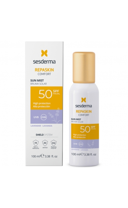 SESDERMA REPASKIN COMFORT APSAUGINĖ VEIDO DULKSNA NUO SAULĖS SU LEVANDŲ AROMATU SPF50, 100 ML