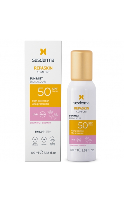 SESDERMA REPASKIN COMFORT APSAUGINĖ VEIDO DULKSNA NUO SAULĖS SU PELARGONIJŲ AROMATU SPF50, 100 ML