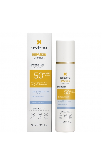 SESDERMA REPASKIN URBAN 365 VEIDO KREMAS NUO SAULĖS JAUTRIAI ODAI SPF50+, 50 ML